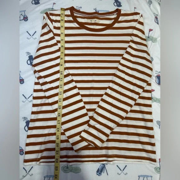 Madewell Tan and White Striped long-sleeved shirt size small - Picture 6 of 14